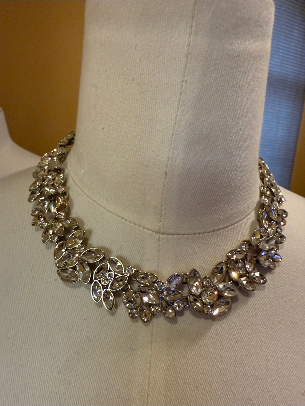 J. Crew Factory Silver Crystal Floral Collar Necklace